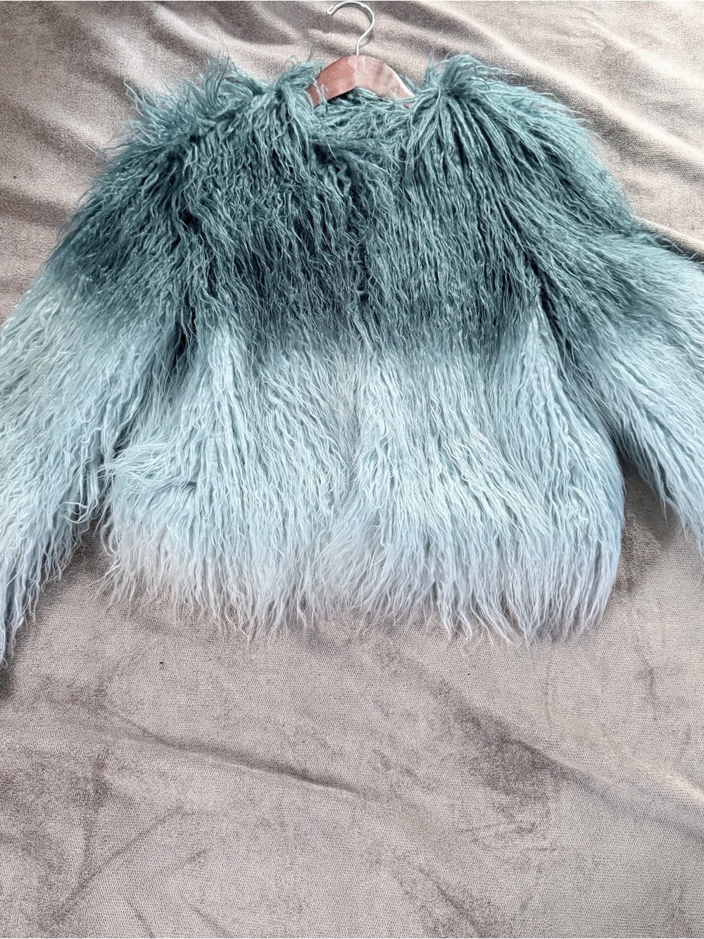 Bar III Teal and Turquoise Ombré Faux Fur Jacket Women’s XS
